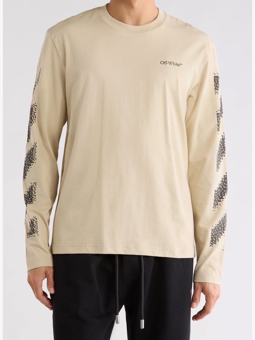Off-White Beige Long-Sleeve Logo Tee with Sleeve Graphics